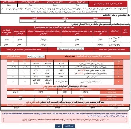 کارنامه کنکور ریاضی 1401 3 کارنامه کنکور ریاضی 1401 2